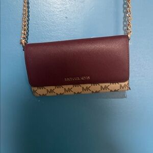Michael Kors Wine and Beige Crossbody Bag